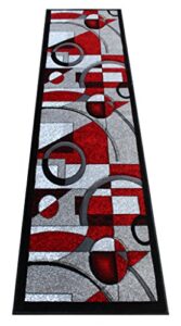 masada rugs, sophia collection hand carved area rug modern contemporary red grey white black (2 feet x 7 feet 3 inch) runner
