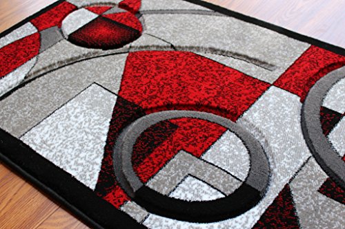 Masada Rugs, Sophia Collection Hand Carved Area Rug Modern Contemporary Red Grey White Black (2 Feet X 7 Feet 3 Inch) Runner