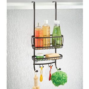 mDesign Metal Wire Over Door Bathroom Tub & Shower Bath Caddy, Hanging Storage Organizer Center - Holds Shampoo, Conditioner, Body Wash, Razor, Towel - 2 Baskets, 6 Hooks - Hyde Collection - Bronze