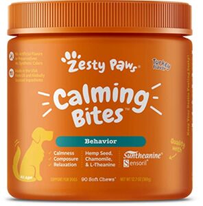 zesty paws calming chews for dogs - composure & relaxation for everyday stress & separation - with ashwagandha, organic chamomile, l-theanine & l-tryptophan – turkey - 90 count