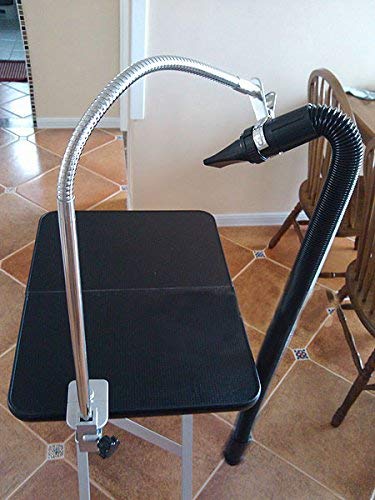 SudaTek Heavy Duty Dog Pet Grooming Table Hair Dryer Stand Hose Tube Holder Hands-Free Stainless Steel Groomers Adjustable Third Arm with Clamp