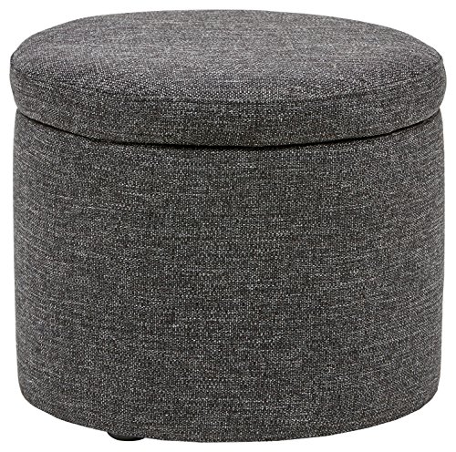 Amazon Brand – Rivet Madison Modern Round Lift-Top Storage Tray Ottoman Pouf, 19.7"W, Caviar