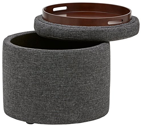 Amazon Brand – Rivet Madison Modern Round Lift-Top Storage Tray Ottoman Pouf, 19.7"W, Caviar