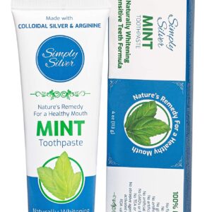 Simply Silver Toothpaste Mint - All Natural Colloidal Silver Toothpaste, Fluoride Free, Sensitive Teeth, Whitening, 4 oz