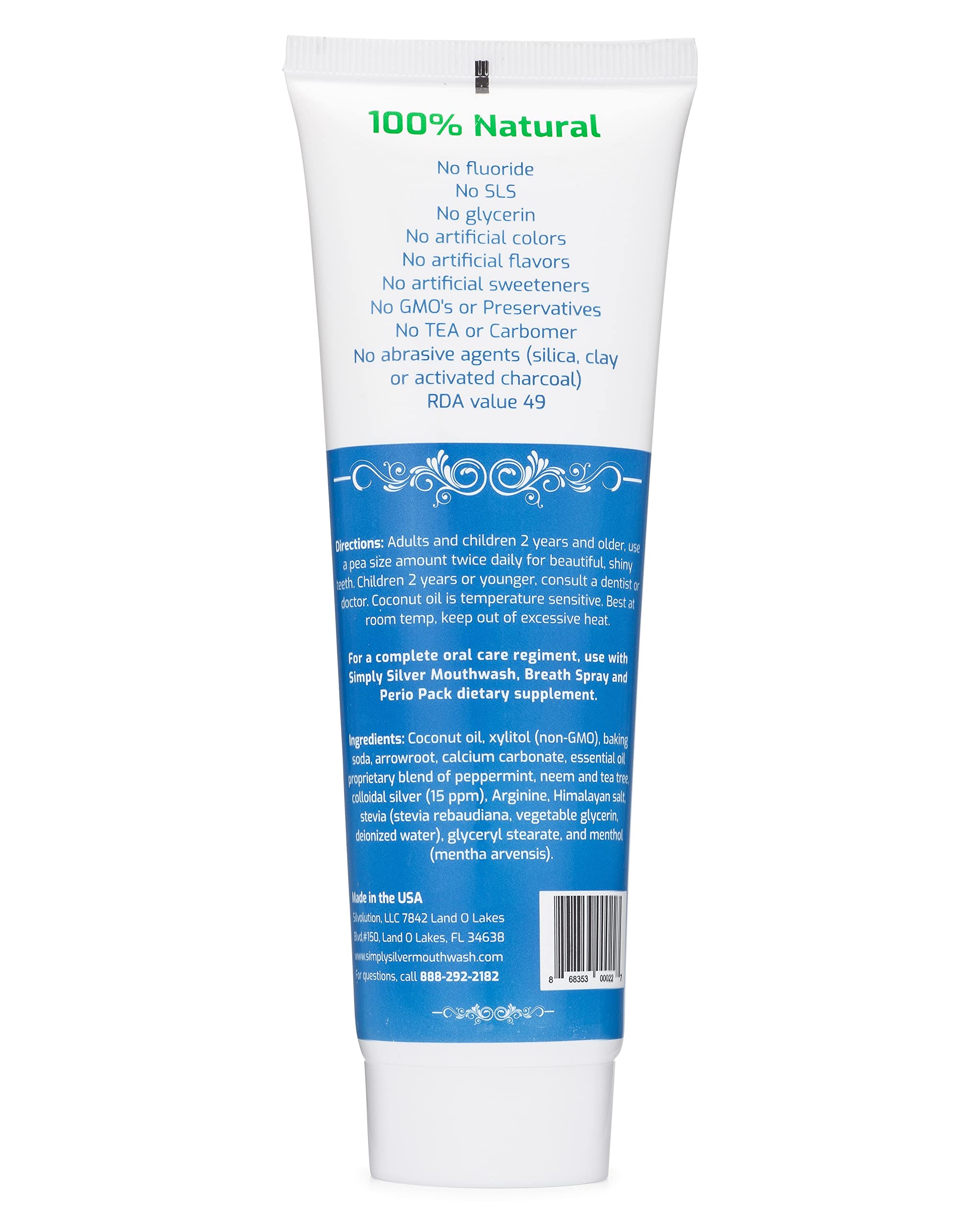 Simply Silver Toothpaste Mint - All Natural Colloidal Silver Toothpaste, Fluoride Free, Sensitive Teeth, Whitening, 4 oz