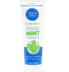 Simply Silver Toothpaste Mint - All Natural Colloidal Silver Toothpaste, Fluoride Free, Sensitive Teeth, Whitening, 4 oz