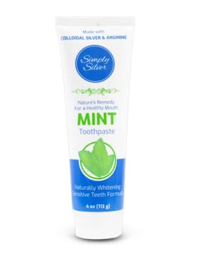 Simply Silver Toothpaste Mint - All Natural Colloidal Silver Toothpaste, Fluoride Free, Sensitive Teeth, Whitening, 4 oz