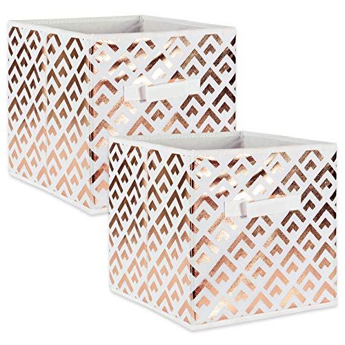 DII Non Woven Polyester Metallic Diamond Storage Bin, Small Set of 2, White/Copper