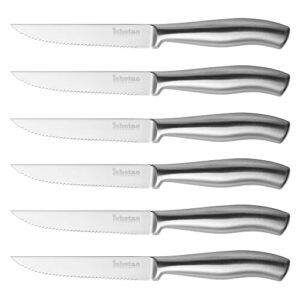 ishetao steak knives, steak knife set of 6, 4.5 inches steak knife, dishwasher safe high carbon stainless steel steak knife, silver