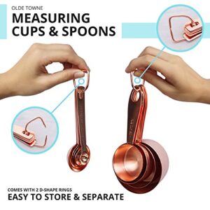 MEKBOK stainless steel measuring cup and spoon set (9-piece set) 4 cups and 5 spoons, copper-plated stainless steel, dry measuring cup, stainless steel and liquid metal measuring cup