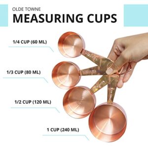 MEKBOK stainless steel measuring cup and spoon set (9-piece set) 4 cups and 5 spoons, copper-plated stainless steel, dry measuring cup, stainless steel and liquid metal measuring cup