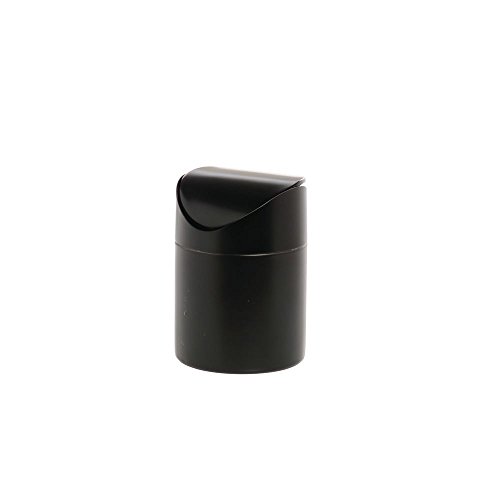 HUBERT® Countertop Trash Can Small Black Steel, Swing Top - 4 3/4" Dia x 6 1/2" H