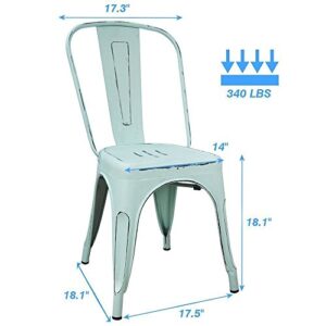 Devoko Metal Indoor-Outdoor Chairs Distressed Style Kitchen Dining Chairs Stackable Side Chairs with Back Set of 4 (Blue)