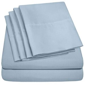 queen sheets blue misty - 6 piece 1500 supreme collection fine brushed microfiber deep pocket queen sheet set bedding - 2 extra pillow cases, great value, queen, blue misty
