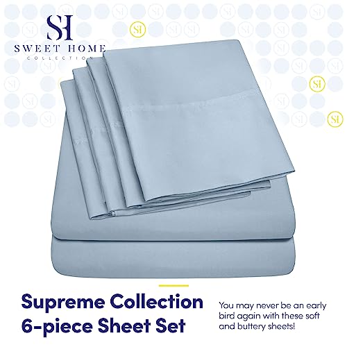 Queen Sheets Blue Misty - 6 Piece 1500 Supreme Collection Fine Brushed Microfiber Deep Pocket Queen Sheet Set Bedding - 2 Extra Pillow Cases, Great Value, Queen, Blue Misty