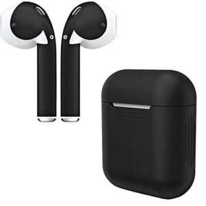 airpod charging protective case silicone cover and stylish protective skins bundle (black case & matte black skin)