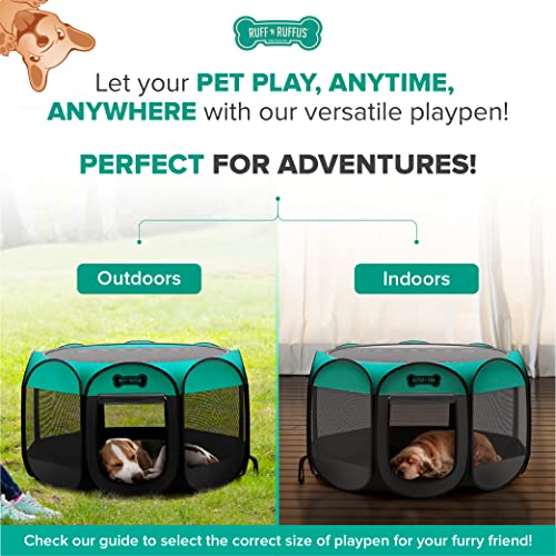 Ruff 'n Ruffus Portable Foldable Pet Playpen + Free Carrying Case + Free Travel Bowl | Available in 3 Sizes Indoor/Outdoor Water-Resistant Removable Shade Cover