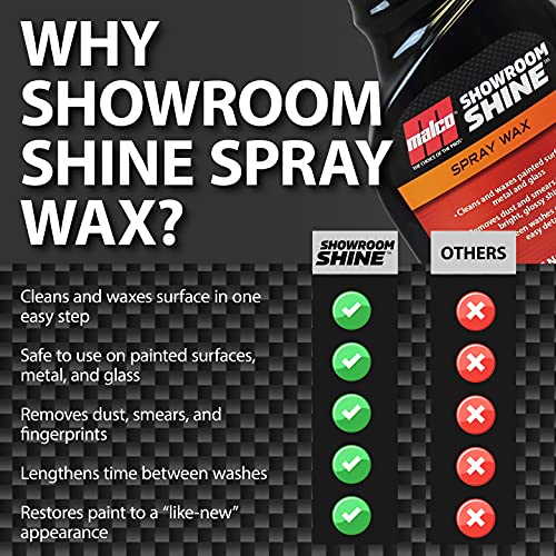 Malco Showroom Shine Spray Car Wax – Best Car Wax Spray for Professional Finish/Easy to Use Instant Detailer Spray/Cleans and Waxes Painted Surfaces, Metal and Glass / 22oz. (110422)