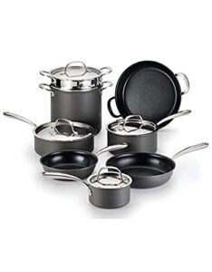 lagostina nera hard anodized nonstick 12-piece cookware set with hammered stainless steel lids, dishwasher safe,grey