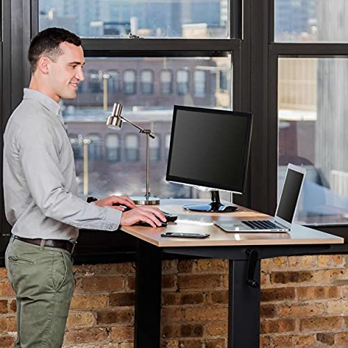 Stand Up Desk Store Crank Adjustable Height Rolling Standing Desk (Charcoal Frame/Natural Walnut Top, 56" Wide)