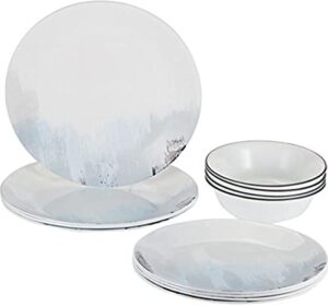 corelle tranquil reflection chip & break resistant 12pc dinner set, service for 4, blue/grey, 27.94 x 12.38 x 26.67 cm
