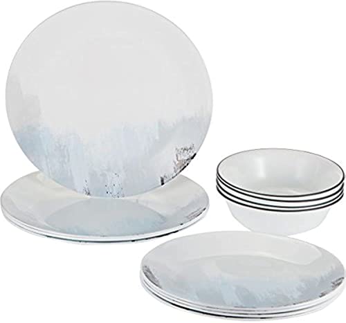 Corelle Tranquil Reflection Chip & Break Resistant 12pc Dinner Set, Service for 4, Blue/Grey, 27.94 x 12.38 x 26.67 cm