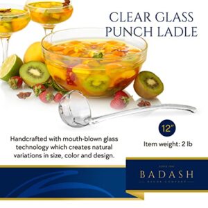 Badash Crystal Punch Serving Ladle - 12" Long Mouth-Blown Lead-Free Clear Punch Bowl Ladle