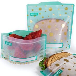 russbe metallic polka dot reusable snack & sandwich bags (set of 4), turquoise