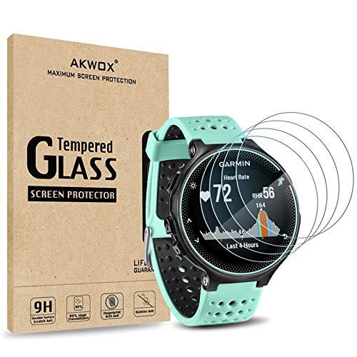 (Pack of 4) Tempered Glass Screen Protector for Garmin Forerunner 235 225 620 220, Akwox [0.3mm 2.5D High Definition 9H] Premium Clear Screen Protective Film for Garmin Forerunner 235 225 620 220