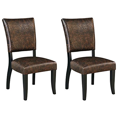 Signature Design by Ashley Sommerford Urban Farmhouse Faux Leather Upholstered Dining Chair, 2 Count, Dark Brown