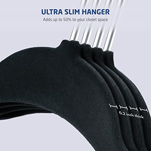 Zober Velvet Hangers with Clips - Pack of 20 Metal Clip Hangers for Pants - Notched Black Velvet Skirt Hangers for Pants, Skirts, Suits, Dresses & Shirts w/ 360 Degree Hook - Non Slip Felt Hangers