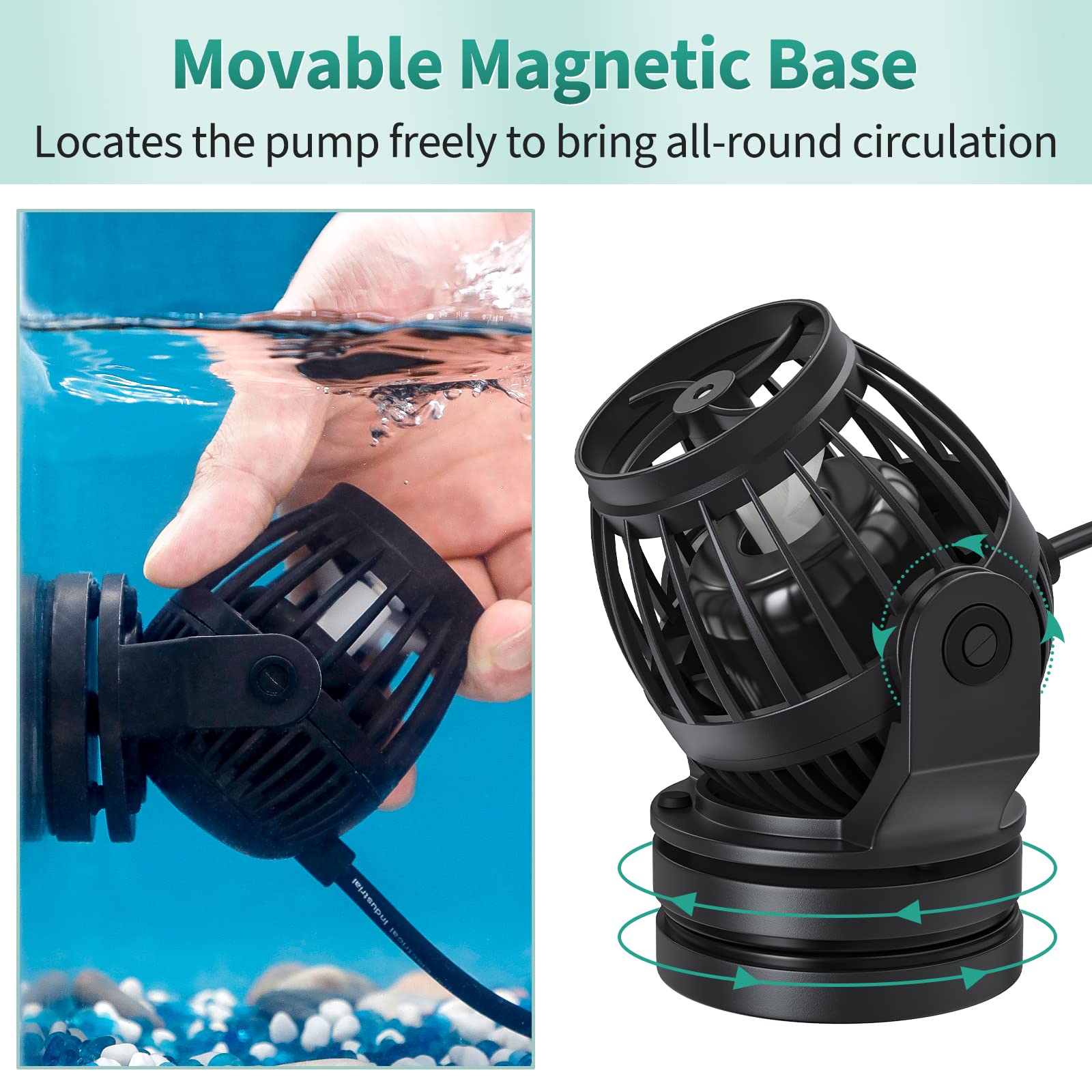 Uniclife Aquarium Wave Maker for 60-120 Gallon Fish Tanks 2100 GPH Adjustable Circulation Pump with Controller and Strong Magnetic Suction Base Submersible Power Head for Fresh and Salty Water