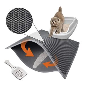 pieviev cat litter mat anti-tracking litter mat, 30" x 24" inch honeycomb double layer waterproof urine proof trapping mat for litter boxes, large size easy clean scatter control (scoop included)