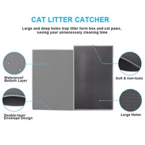 Pieviev Cat Litter Mat Anti-Tracking Litter Mat, 30" X 24" Inch Honeycomb Double Layer Waterproof Urine Proof Trapping Mat for Litter Boxes, Large Size Easy Clean Scatter Control (Scoop Included)