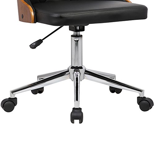 Armen Living Diamond Office Chair in Black Faux Leather and Chrome Finish