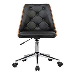 Armen Living Diamond Office Chair in Black Faux Leather and Chrome Finish