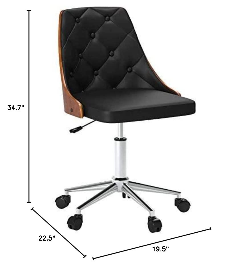 Armen Living Diamond Office Chair in Black Faux Leather and Chrome Finish