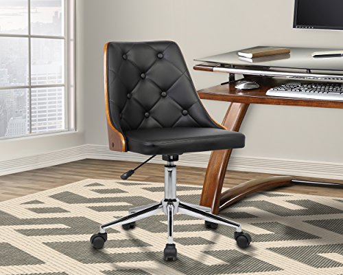 Armen Living Diamond Office Chair in Black Faux Leather and Chrome Finish