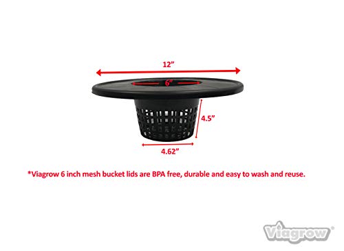 Viagrow 6 inch Wide Lip Bucket Basket Lid, (6 Pack), 5 and 3.5 Gallon DWC Bucket Net Pots