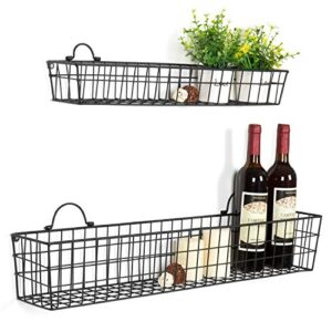mygift country rustic wall mounted black metal wire storage baskets display racks, set of 2
