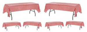 oojami pack of 6 plastic red and white checkered tablecloths - 6 pack - picnic table covers