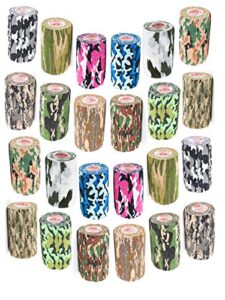 prairie horse supply vet wrap tape bulk (assorted camo colors) (24 pack) (4 inches wide) vet wrap medical first aid tape self adhesive adherent for ankle wrist sprains and swelling