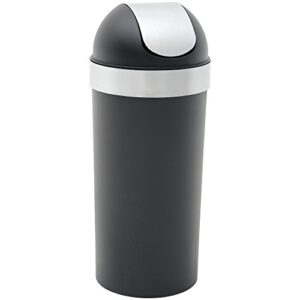 hubert plastic trash receptacle with swing lid 16 1/2 gal black / silver - 14 1/2" dia x 35" h