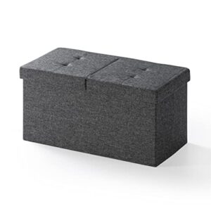 otto & ben 30" storage ottoman with smart lift top, upholstered tufted bench, foot rest, dark grey
