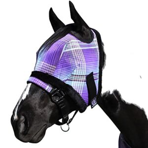 kensington fly mask with fleece trim for horses — protects face and eyes from flies and sun rays while allowing full visibility — breathable and non heat transferring, large, lavender mint