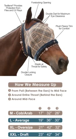 Kensington Fly Mask with Fleece Trim for Horses — Protects Face and Eyes from Flies and Sun Rays While Allowing Full Visibility — Breathable and Non Heat Transferring, Large, Lavender Mint