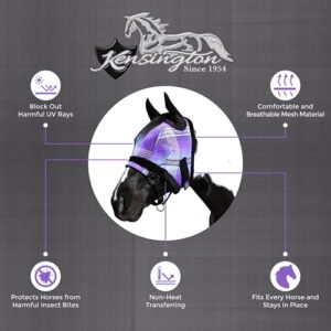 Kensington Fly Mask with Fleece Trim for Horses — Protects Face and Eyes from Flies and Sun Rays While Allowing Full Visibility — Breathable and Non Heat Transferring, Large, Lavender Mint