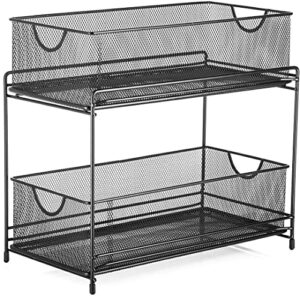 halter 2-tier mesh sliding drawer baskets, bathroom, pantry, storage, clothing, cabinet organizers, 14 by 12.75 by 6.75 inches, black