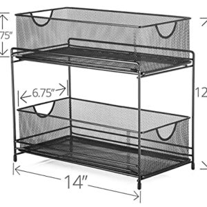 Halter 2-Tier Mesh Sliding Drawer Baskets, Bathroom, Pantry, Storage, Clothing, Cabinet Organizers, 14 by 12.75 by 6.75 Inches, Black