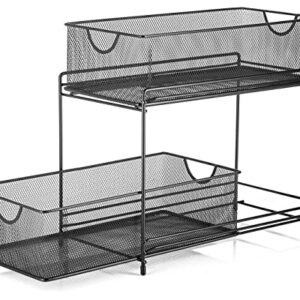 Halter 2-Tier Mesh Sliding Drawer Baskets, Bathroom, Pantry, Storage, Clothing, Cabinet Organizers, 14 by 12.75 by 6.75 Inches, Black